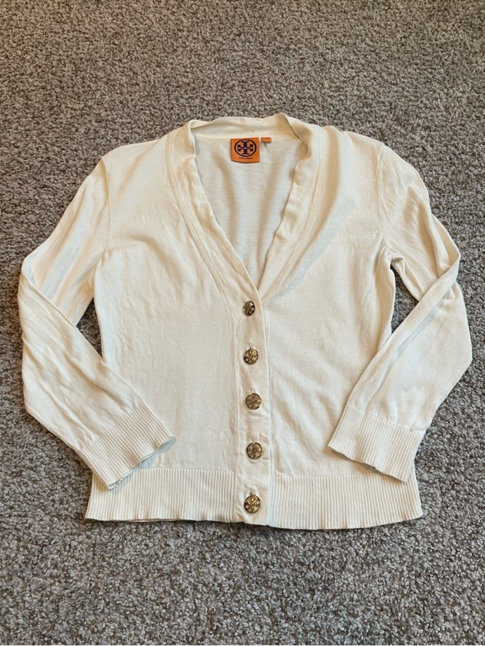 Tory Burch V-Neck Gold Tone Button Front Cardigan Cotton XS